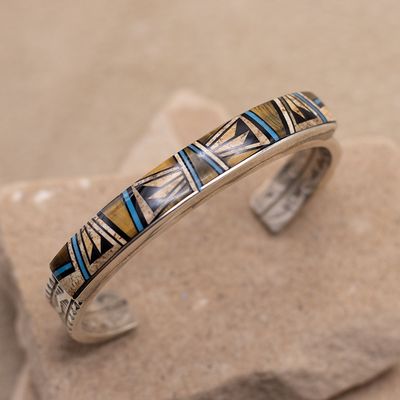 Jasper, Jet, Turquoise, and Tiger's Eye Inlay Cuff by Francis
