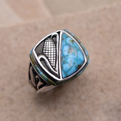 Turquoise Inlay Ring w/ Corn Motifs