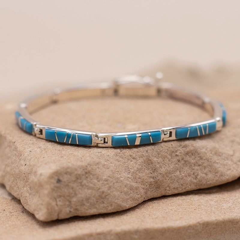 Turquoise Inlay Link Bracelet by Valerie Yazzie