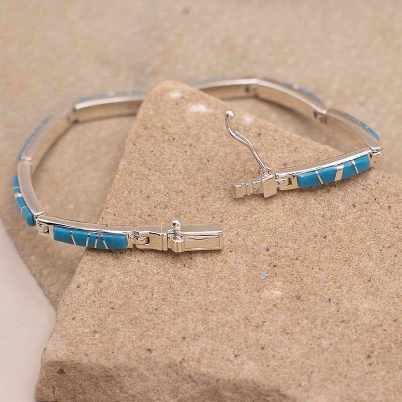 Turquoise Inlay Link Bracelet by Valerie Yazzie
