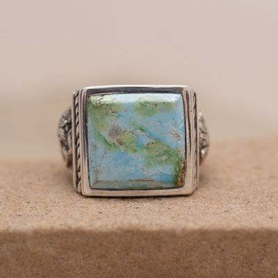 Large Square Sonoran Gold Ring w/ Native American Motifs