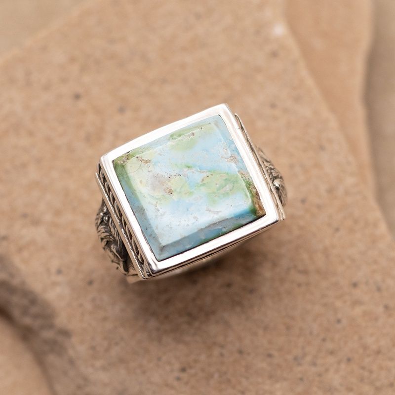 Large Square Sonoran Gold Ring w/ Native American Motifs