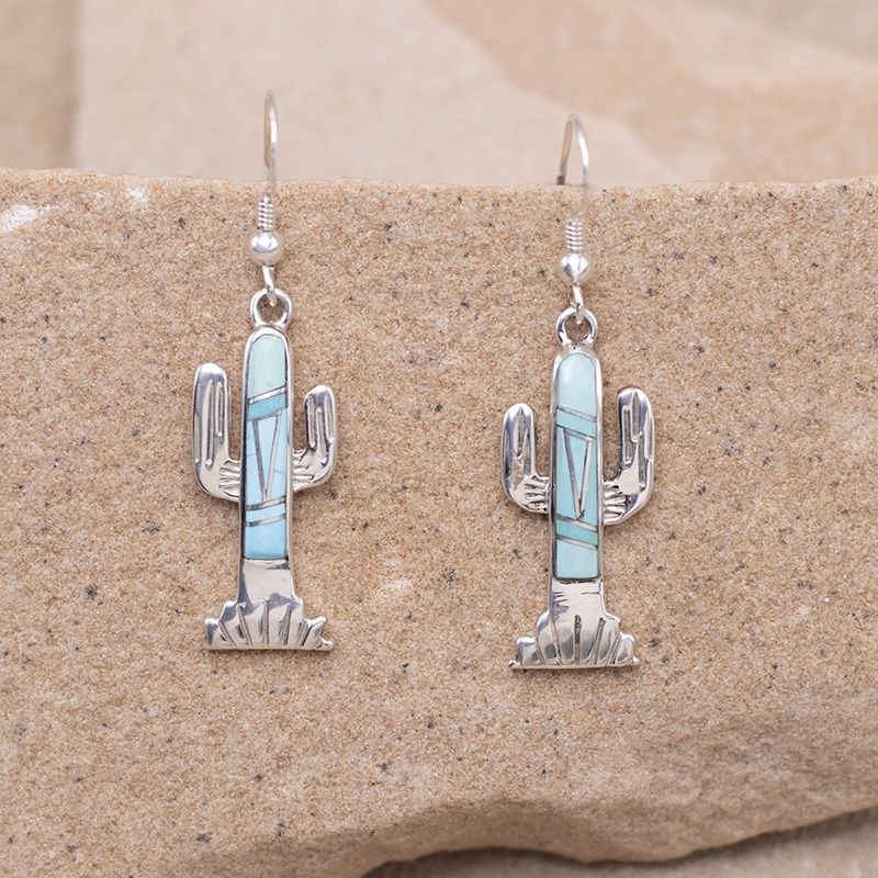 Saguaro Turquoise Inlay Dangle Earrings