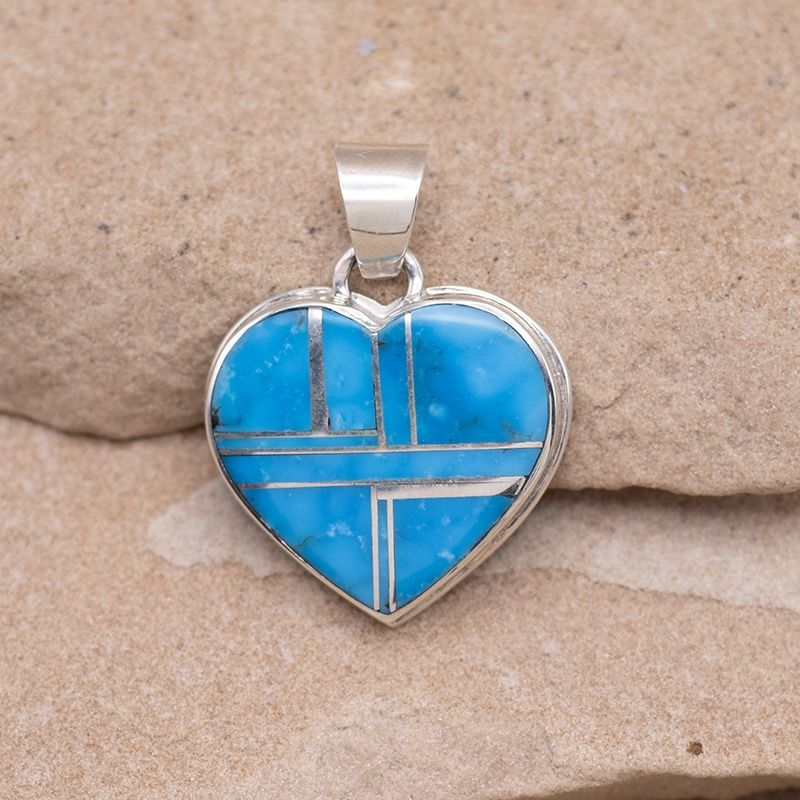 Large Turquoise Inlay Heart Pendant
