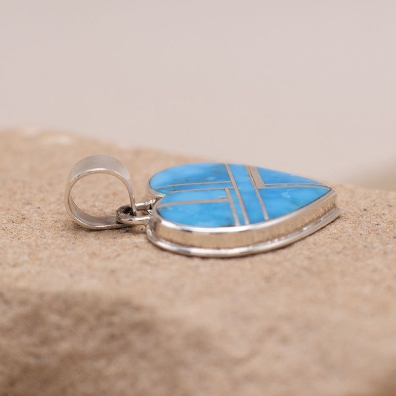 Large Turquoise Inlay Heart Pendant