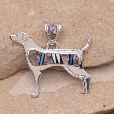 Jasper, White Buffalo, and Turquoise Inlaid Dog Pendant