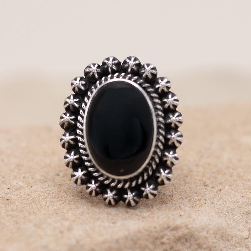 Oval Black Onyx “Shot” Ring by Happy Piasso