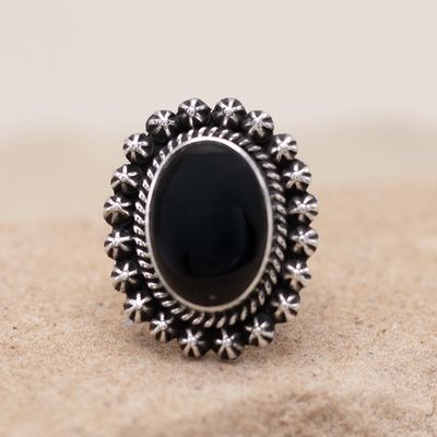 Oval Black Onyx “Shot” Ring by Happy Piasso