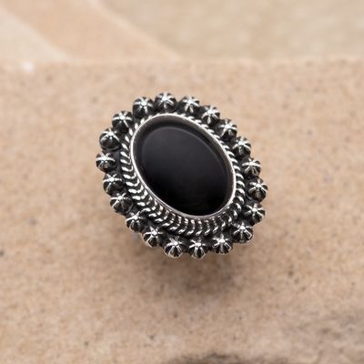 Oval Black Onyx “Shot” Ring by Happy Piasso