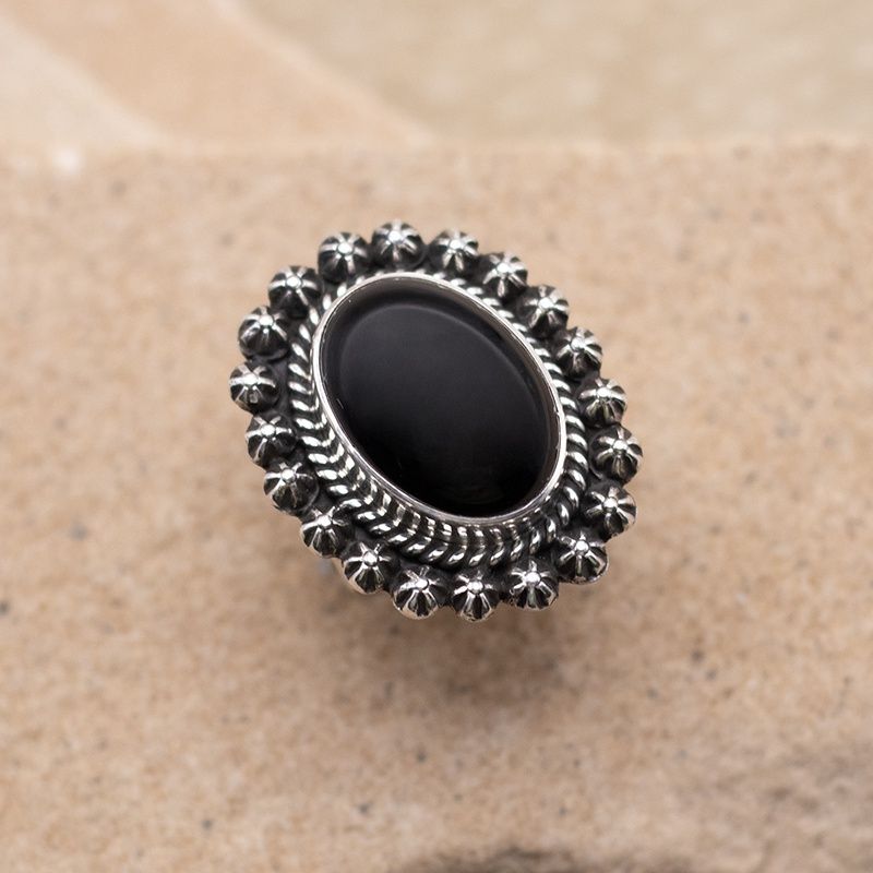 Oval Black Onyx “Shot” Ring by Happy Piasso