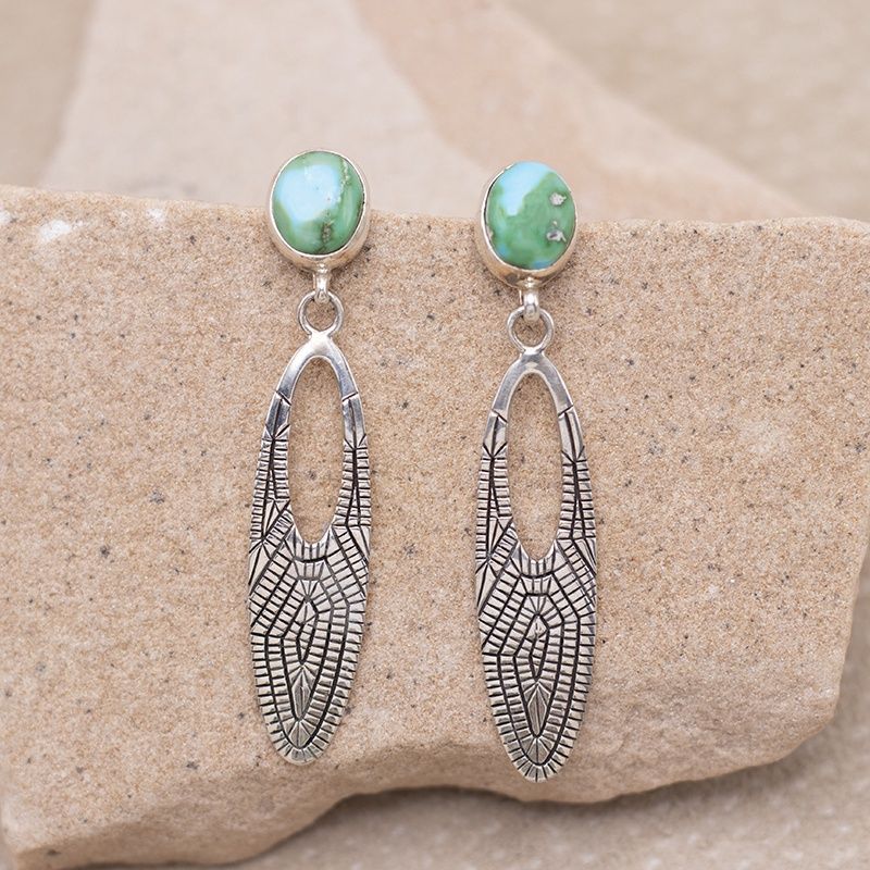 Long Oval Basketweave Dangle Earrings with Sonoran Turquoise