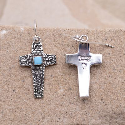 Basketweave Cross Dangle Earrings with Turquoise