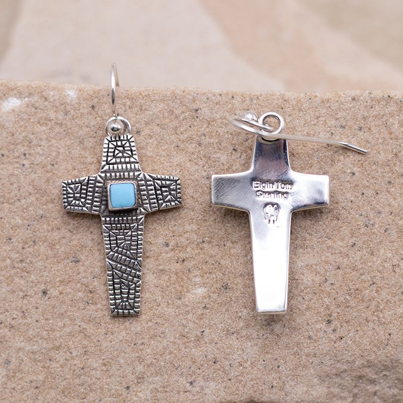 Basketweave Cross Dangle Earrings with Turquoise
