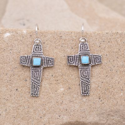 Basketweave Cross Dangle Earrings with Turquoise