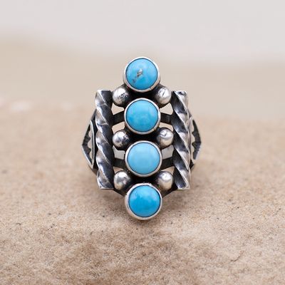 Four Stone Kingman Turquoise Ring by Albert Jake