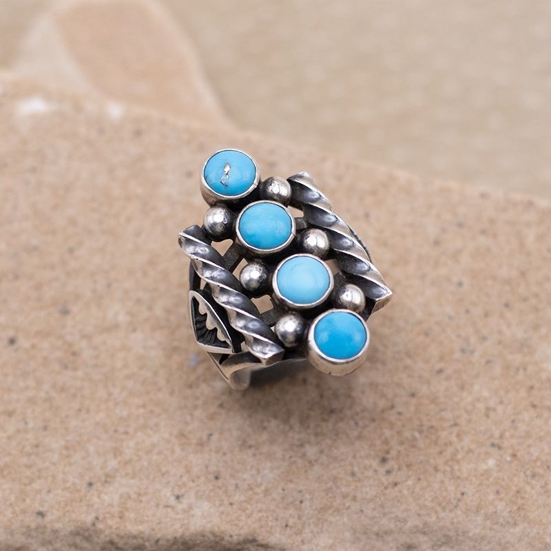 Four Stone Kingman Turquoise Ring by Albert Jake