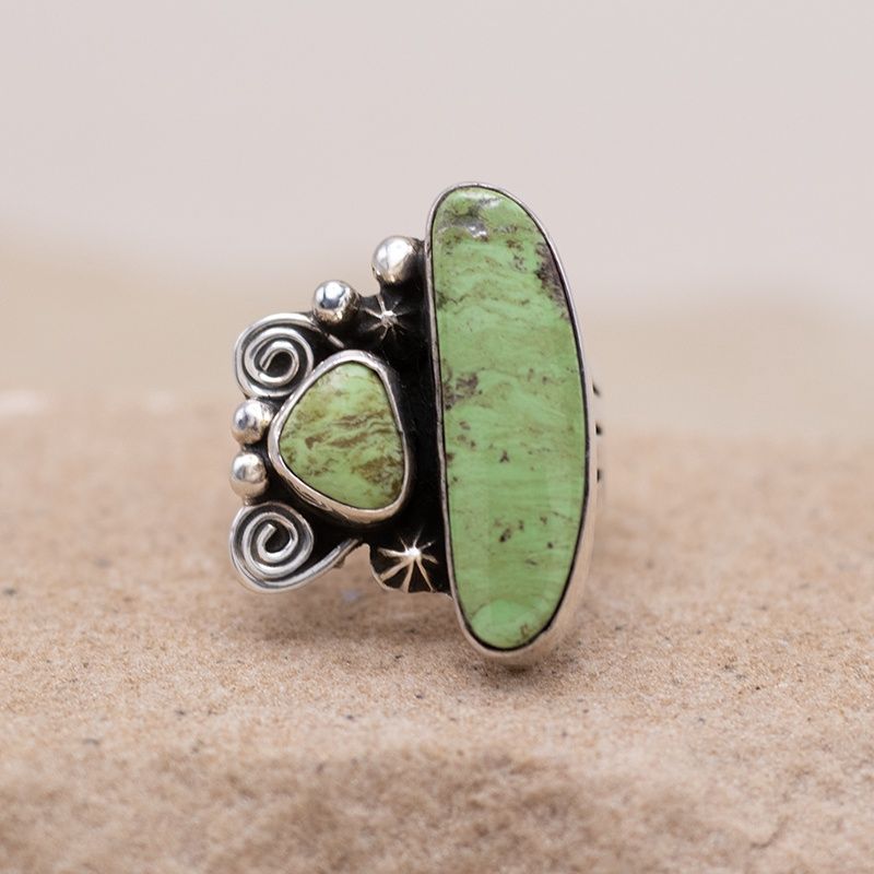 Two Stone Gaspeite Ring by Geneva Apachito