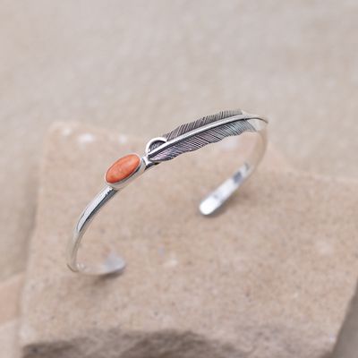 Thin Feather Cuff with Red Spiny Oyster by Daniel Coriz