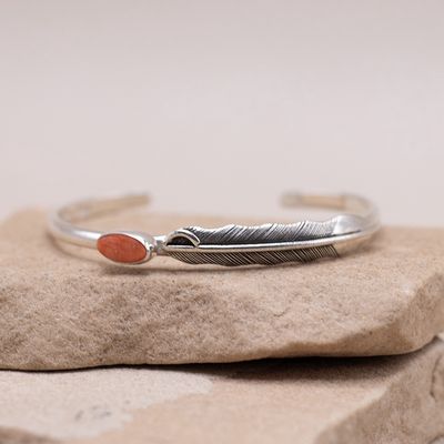 Thin Feather Cuff with Red Spiny Oyster by Daniel Coriz