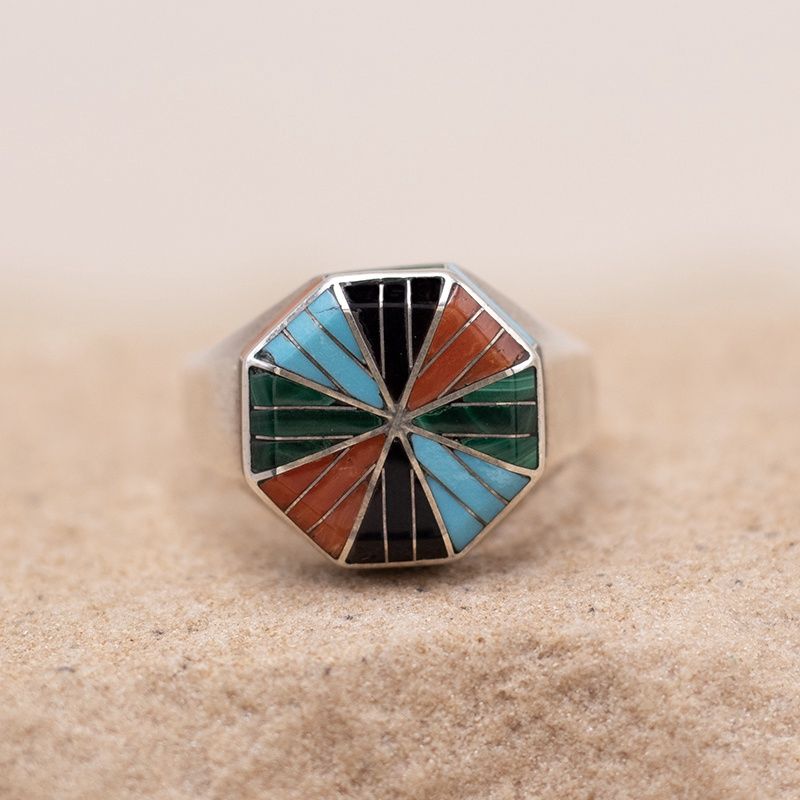 Octagonal Inlay Ring with Side Inlay by Don Dewa