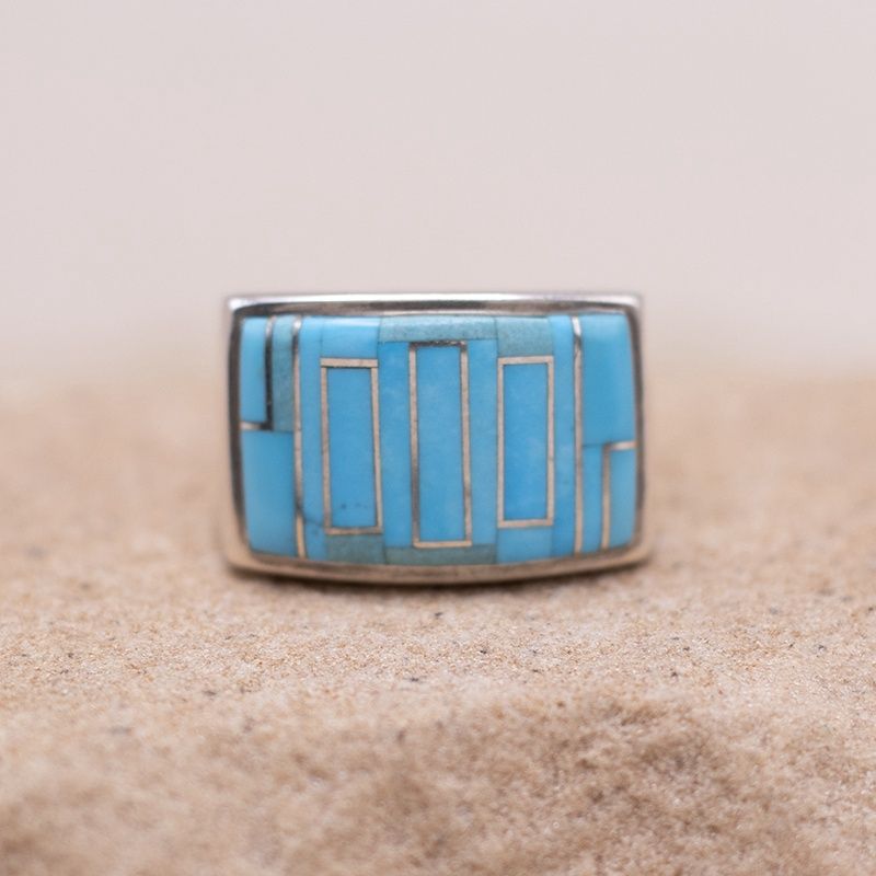 Geometric Turquoise Inlay Ring by Marty Yazzie