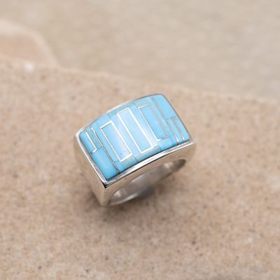 Geometric Turquoise Inlay Ring by Marty Yazzie