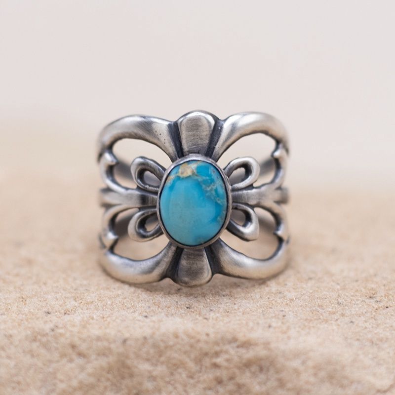 Sandcast Style Ring with Sonoran Turquoise by Daniel Coriz