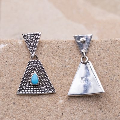 Basketweave Triangle Dangle Earrings with Turquoise