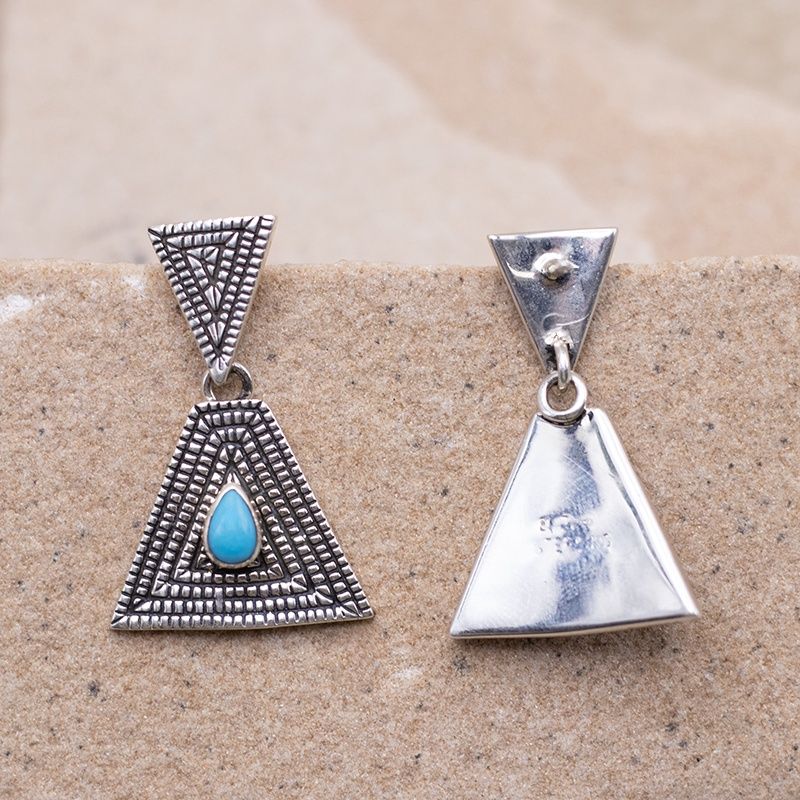 Basketweave Triangle Dangle Earrings with Turquoise