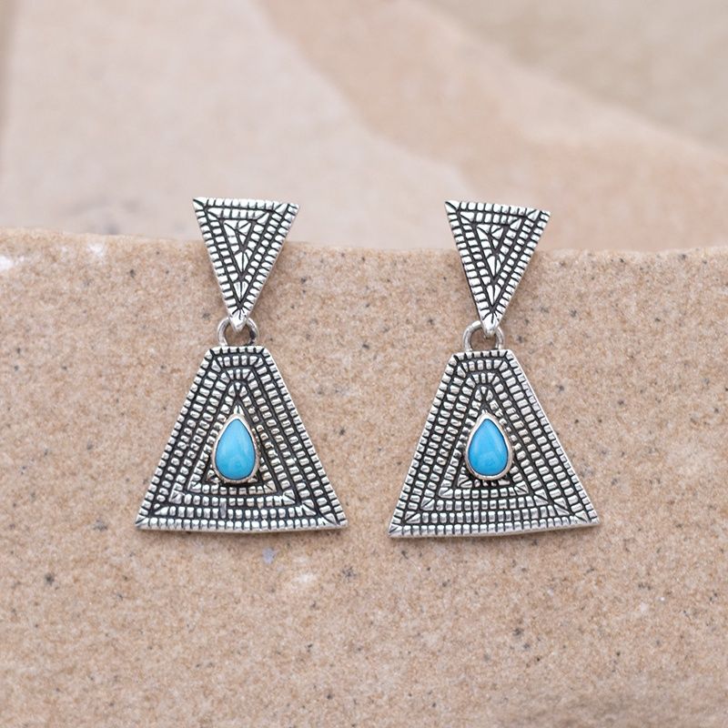 Basketweave Triangle Dangle Earrings with Turquoise