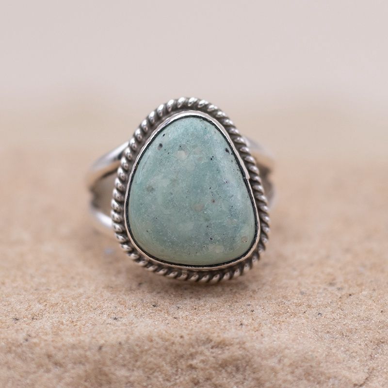 Single Stone Green Turquoise Ring with Split Shank