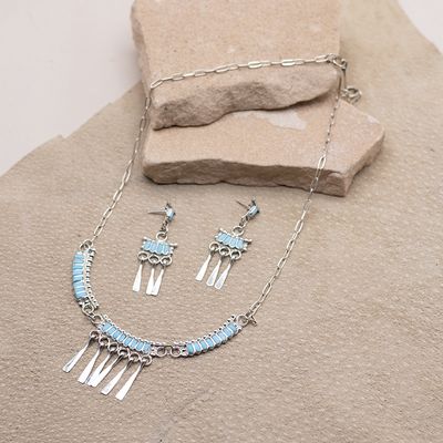 Zuni Turquoise Necklace Set with Silver Fringe