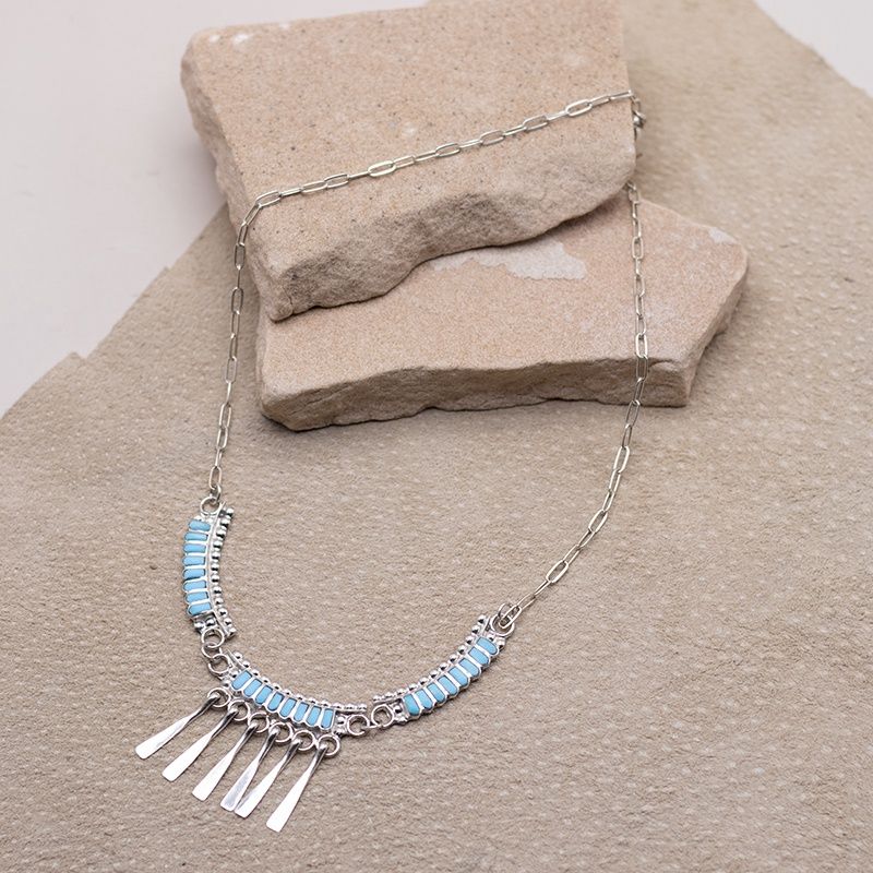 Zuni Turquoise Necklace Set with Silver Fringe
