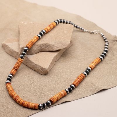 Orange Spiny Oyster Necklace with Saucer Beads