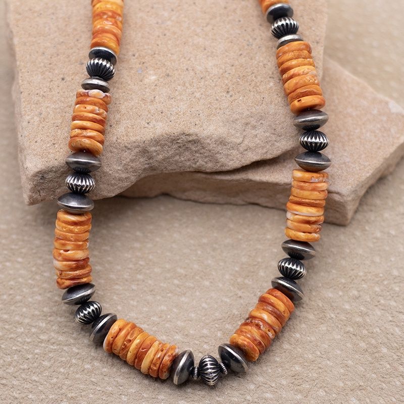 Orange Spiny Oyster Necklace with Saucer Beads