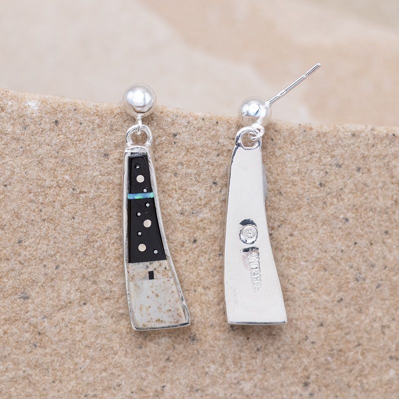 Night Sky Curved Dangle Earrings by Calvin Begay