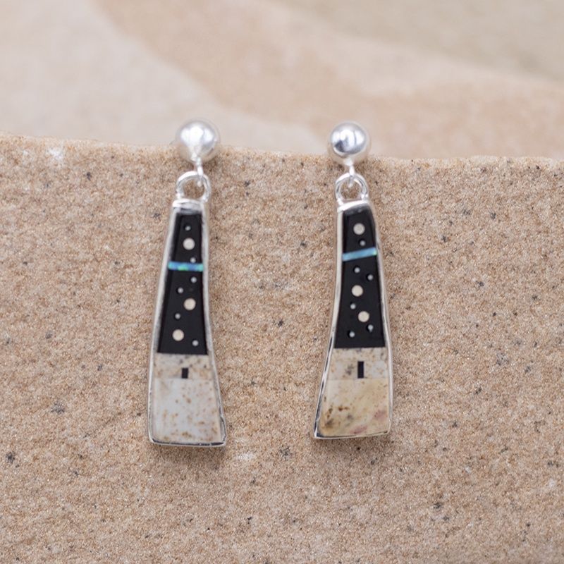 Night Sky Curved Dangle Earrings by Calvin Begay