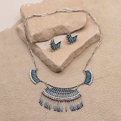 Zuni Needlepoint Necklace Set with Fringe Pieces