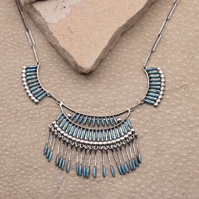 Zuni Needlepoint Necklace Set with Fringe Pieces