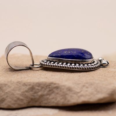 Teardrop Lapis Pendant with Silver Details