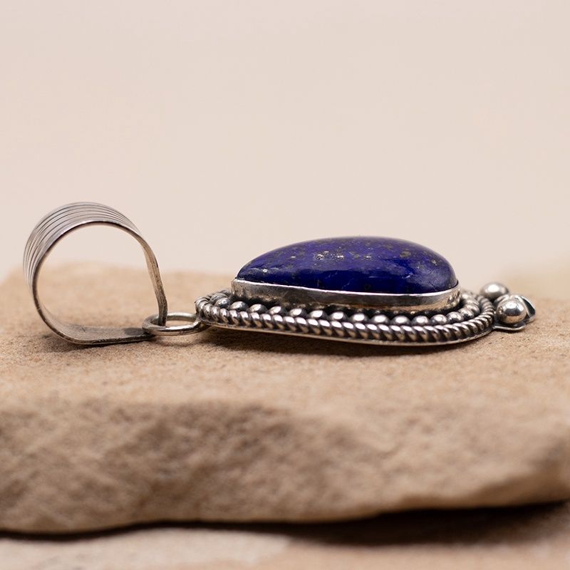 Teardrop Lapis Pendant with Silver Details
