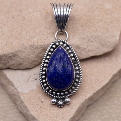 Teardrop Lapis Pendant with Silver Details