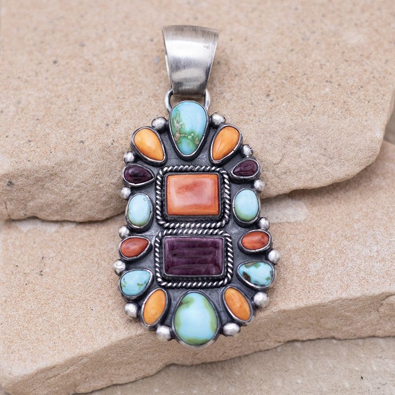 Multicolor Spiny Oyster and Sonoran Gold Cluster Pendant by Albert Jake