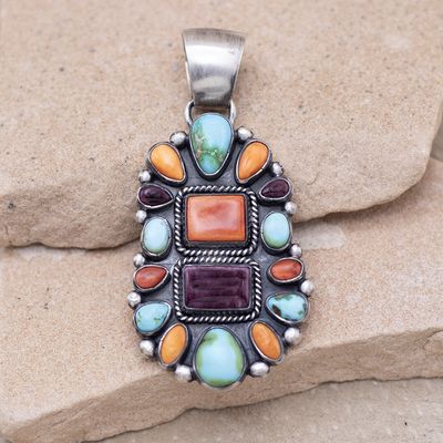 Multicolor Spiny Oyster and Sonoran Gold Cluster Pendant by Albert Jake