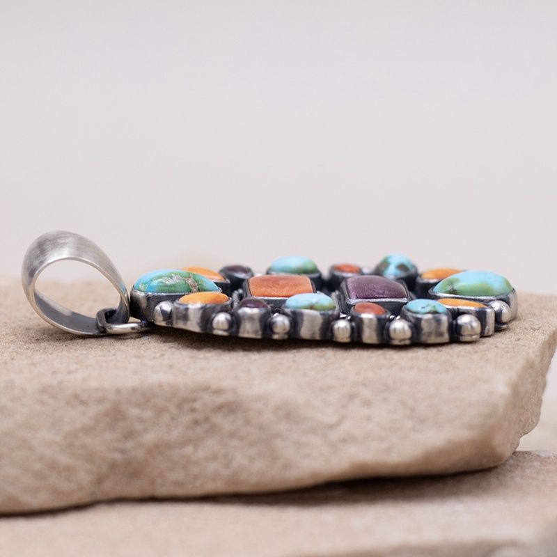 Multicolor Spiny Oyster and Sonoran Gold Cluster Pendant by Albert Jake