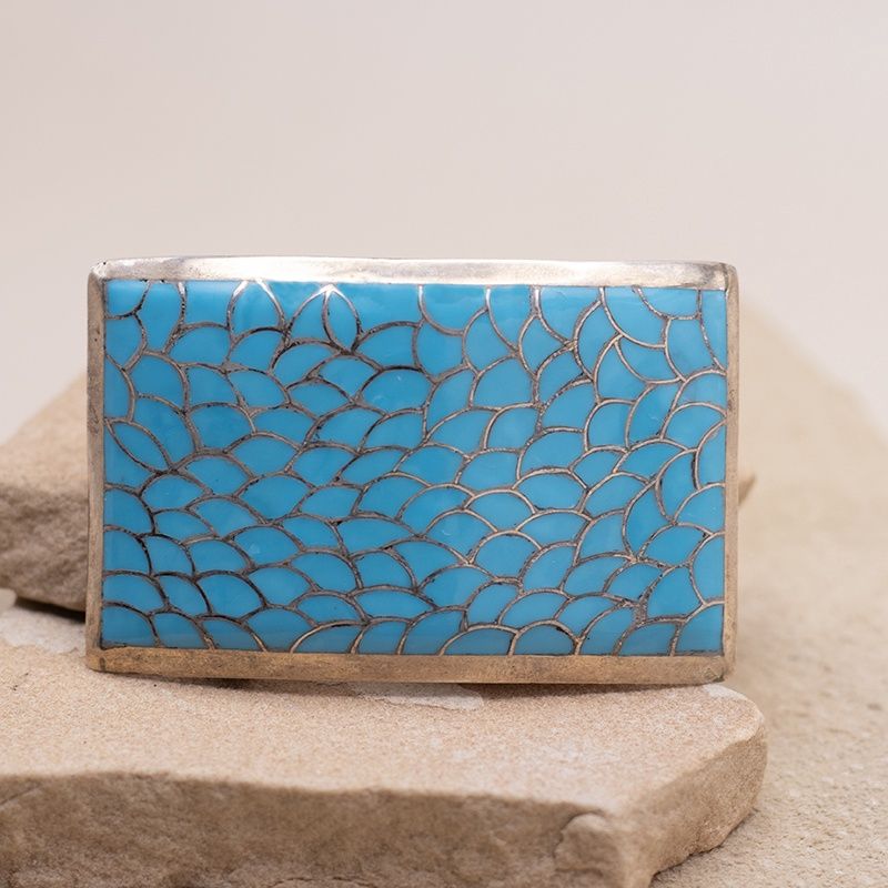 Vintage Zuni Kingman Turquoise Inlay Buckle