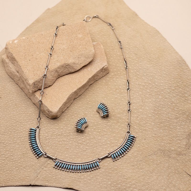 Simple Single Row Needlepoint Necklace Set