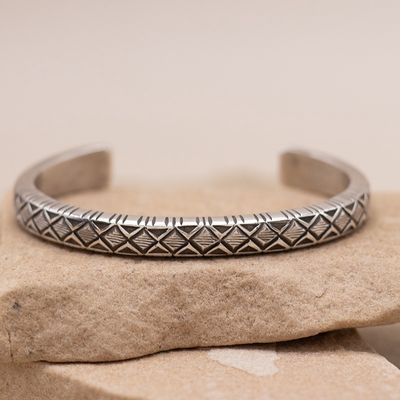 Ingot cuff with Diamond stamps by Calvin Martinez