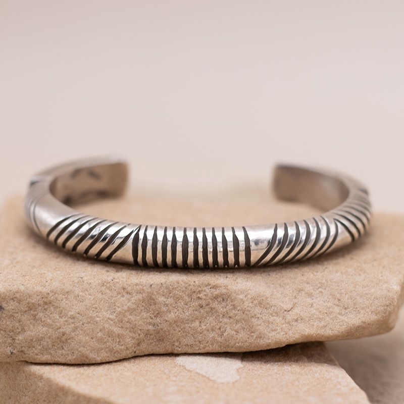 Ingot Cuff with Line stamps by Calvin Martinez