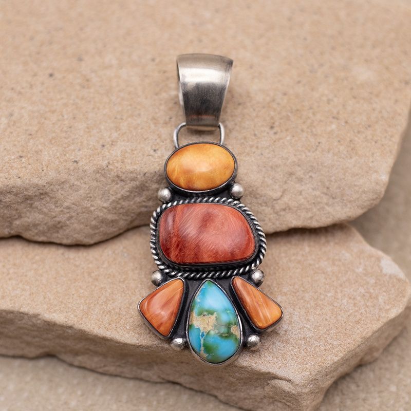 Spiny Oyster and Sonoran Turquoise Cluster Pendant by Angela Martin